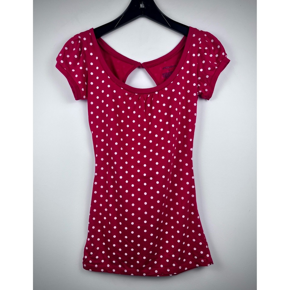 VTG Y2K Xhilaration Red Polka Dot Open Back Top Fairycore Coquette Babydoll M
